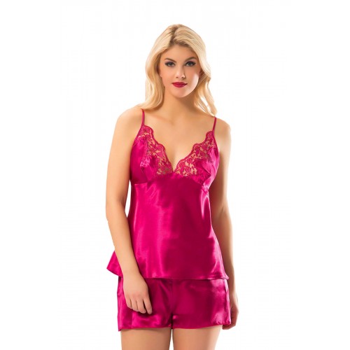 Fuşya Saten Babydoll Şortlu Takım - 297 - Beden S/M Fuşya Saten Babydoll Şortlu Takım - 297 - Beden S/M