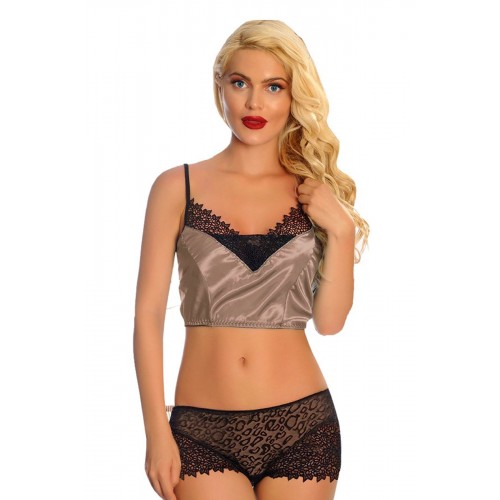 Vizon Saten Dantelli Babydoll Şortlu Takım - 289 - Beden S/M Vizon Saten Dantelli Babydoll Şortlu Takım - 289 - Beden S/M