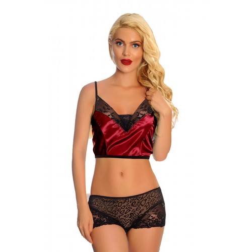 Bordo Saten Dantelli Babydoll Şortlu Takım - 288 - Beden L/XL Bordo Saten Dantelli Babydoll Şortlu Takım - 288 - Beden L/XL