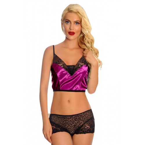 Mor Saten Dantelli Babydoll Şortlu Takım - 287 - Beden L/XL Mor Saten Dantelli Babydoll Şortlu Takım - 287 - Beden L/XL