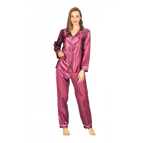 Mor Saten Pijama Takımı - 1613 - Beden XL Mor Saten Pijama Takımı - 1613 - Beden XL