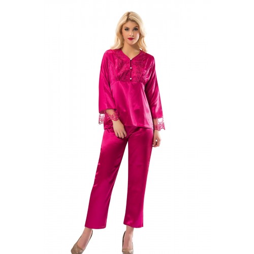 Fuşya Saten Pijama Takımı - 1595 - Beden M Fuşya Saten Pijama Takımı - 1595 - Beden M
