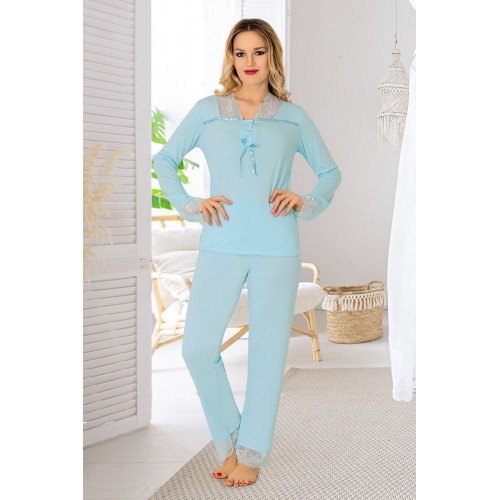Mavi Penye Pijama Takımı - 1631 - Beden L Mavi Penye Pijama Takımı - 1631 - Beden L