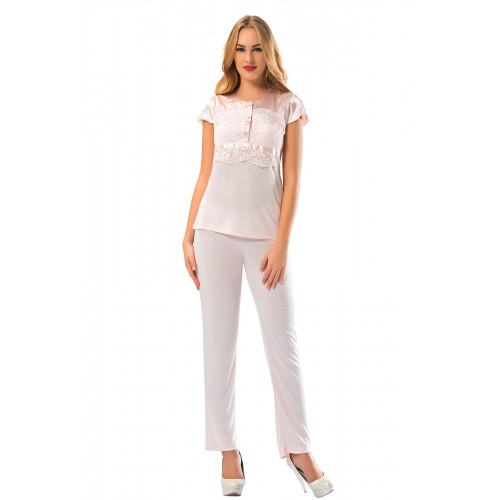 Pudra Penye Pijama Takımı - 1607 - Beden XL Pudra Penye Pijama Takımı - 1607 - Beden XL