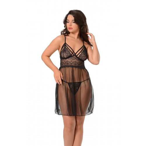 Siyah Dantel Gecelik - 684 - Beden S/M Siyah Dantel Gecelik - 684 - Beden S/M