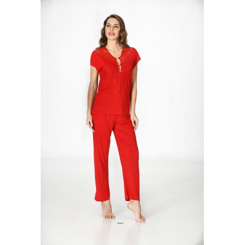 Kırmızı Penye Pijama Takımı - 1551 - Beden S/M Kırmızı Penye Pijama Takımı - 1551 - Beden S/M