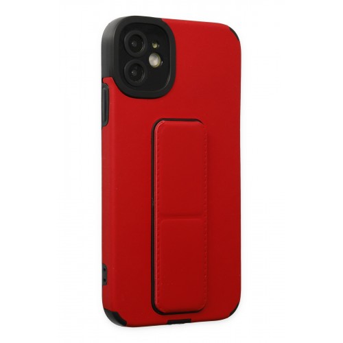 Newface iPhone 12 Kılıf Mega Standlı Silikon - Kırmızı Newface iPhone 12 Kılıf Mega Standlı Silikon - Kırmızı