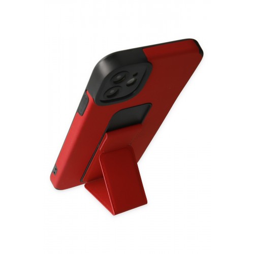 Newface iPhone 12 Kılıf Mega Standlı Silikon - Kırmızı Newface iPhone 12 Kılıf Mega Standlı Silikon - Kırmızı