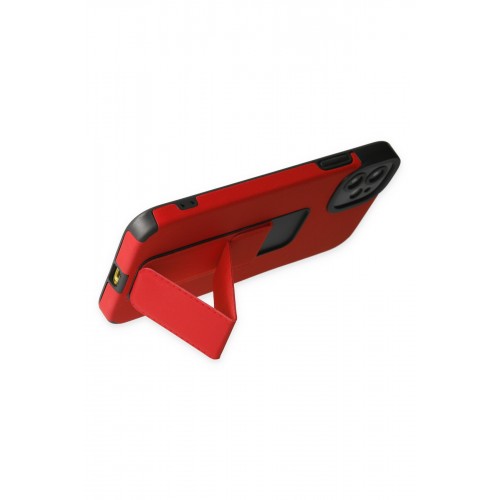 Newface iPhone 12 Kılıf Mega Standlı Silikon - Kırmızı Newface iPhone 12 Kılıf Mega Standlı Silikon - Kırmızı