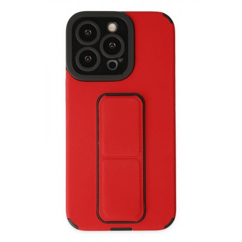 Newface iPhone 13 Pro Kılıf Mega Standlı Silikon - Kırmızı