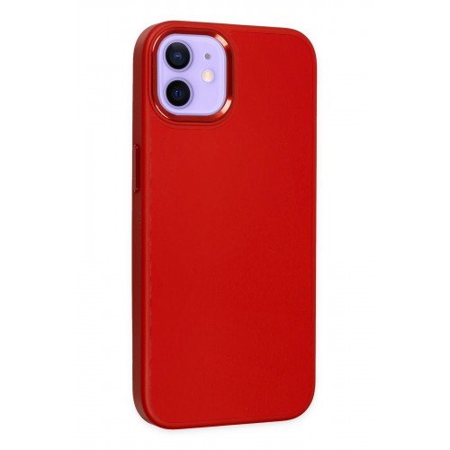 Newface iPhone 12 Kılıf Asya Deri Silikon - Kırmızı Newface iPhone 12 Kılıf Asya Deri Silikon - Kırmızı