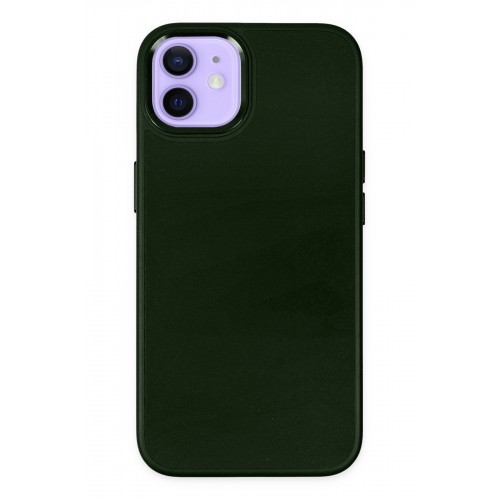 Newface iPhone 12 Kılıf Asya Deri Silikon - Koyu Yeşil Newface iPhone 12 Kılıf Asya Deri Silikon - Koyu Yeşil