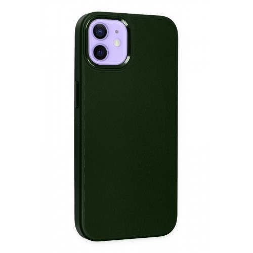 Newface iPhone 12 Kılıf Asya Deri Silikon - Koyu Yeşil Newface iPhone 12 Kılıf Asya Deri Silikon - Koyu Yeşil