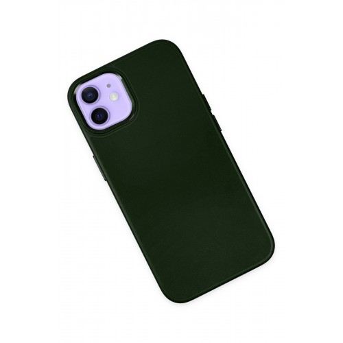 Newface iPhone 12 Kılıf Asya Deri Silikon - Koyu Yeşil Newface iPhone 12 Kılıf Asya Deri Silikon - Koyu Yeşil