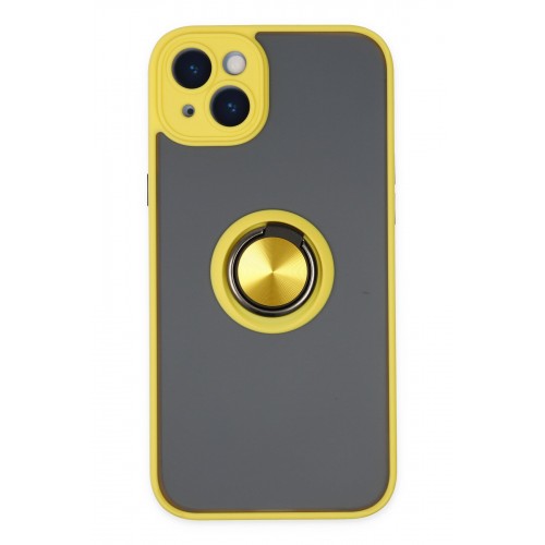 Newface iPhone 14 Kılıf Montreal Yüzüklü Silikon Kapak - Sarı Newface iPhone 14 Kılıf Montreal Yüzüklü Silikon Kapak - Sarı