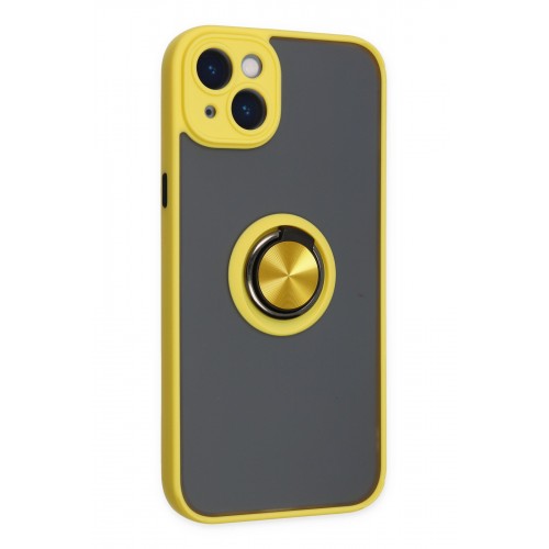 Newface iPhone 14 Kılıf Montreal Yüzüklü Silikon Kapak - Sarı Newface iPhone 14 Kılıf Montreal Yüzüklü Silikon Kapak - Sarı