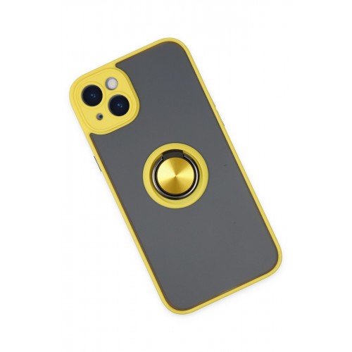 Newface iPhone 14 Kılıf Montreal Yüzüklü Silikon Kapak - Sarı Newface iPhone 14 Kılıf Montreal Yüzüklü Silikon Kapak - Sarı