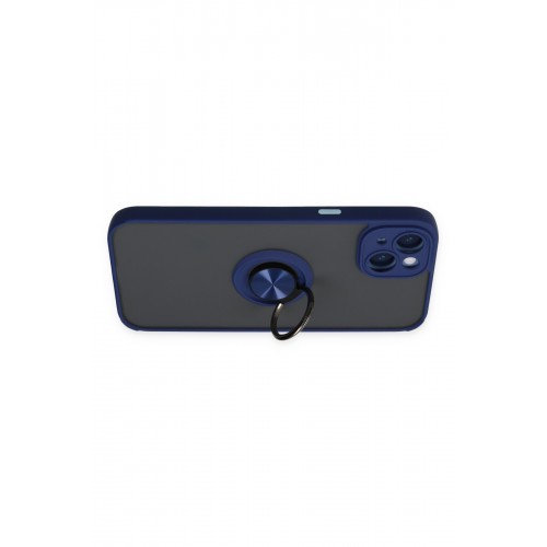 Newface iPhone 14 Kılıf Montreal Yüzüklü Silikon Kapak - Lacivert Newface iPhone 14 Kılıf Montreal Yüzüklü Silikon Kapak - Lacivert