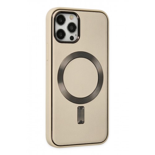 Newface iPhone 12 Pro Max Kılıf Coco Deri Magneticsafe Silikon - Krem Newface iPhone 12 Pro Max Kılıf Coco Deri Magneticsafe Silikon - Krem