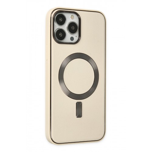 Newface iPhone 13 Pro Kılıf Coco Deri Magneticsafe Silikon - Krem Newface iPhone 13 Pro Kılıf Coco Deri Magneticsafe Silikon - Krem