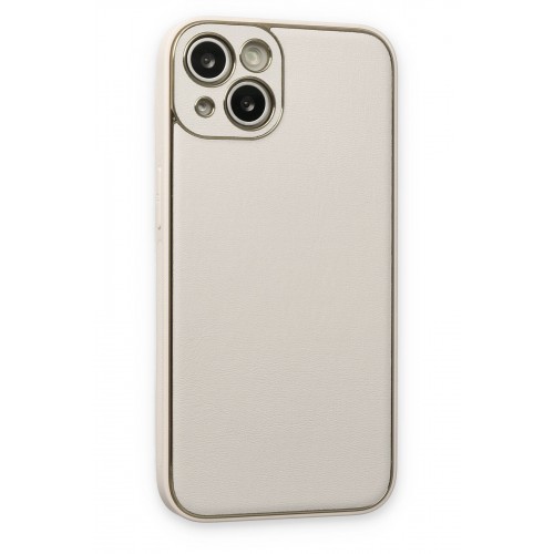 Newface iPhone 14 Kılıf Coco Deri Silikon Kapak - Beyaz Newface iPhone 14 Kılıf Coco Deri Silikon Kapak - Beyaz