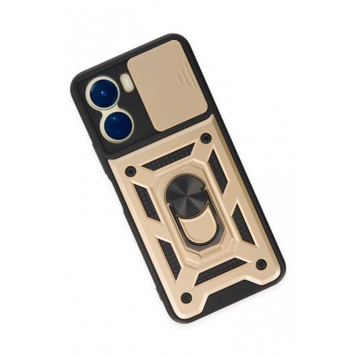 Newface Vivo Y16 Kılıf Pars Lens Yüzüklü Silikon - Gold Newface Vivo Y16 Kılıf Pars Lens Yüzüklü Silikon - Gold
