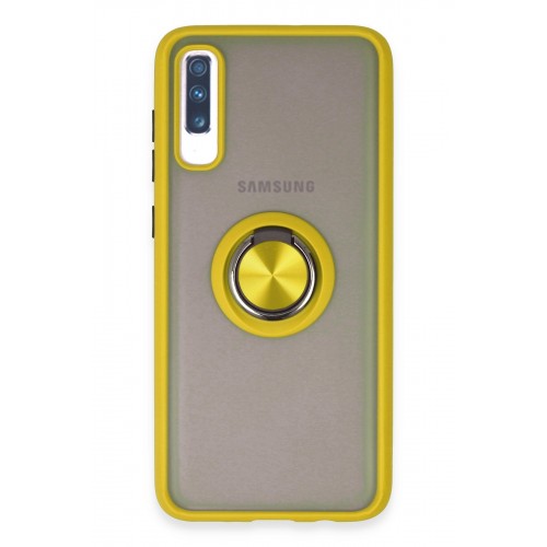 Newface Samsung Galaxy A70 Kılıf Montreal Yüzüklü Silikon Kapak - Sarı