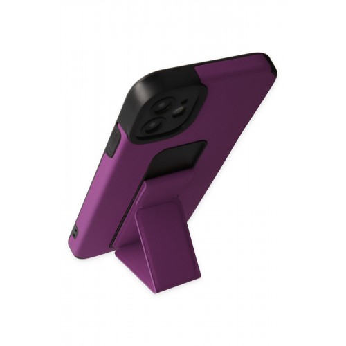 Newface iPhone 12 Kılıf Mega Standlı Silikon - Mor Newface iPhone 12 Kılıf Mega Standlı Silikon - Mor