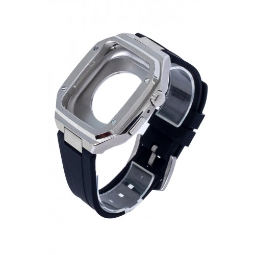 Newface Apple Watch 44mm KR402 Metal Kasa Silikon Kordon - Gümüş Newface Apple Watch 44mm KR402 Metal Kasa Silikon Kordon - Gümüş