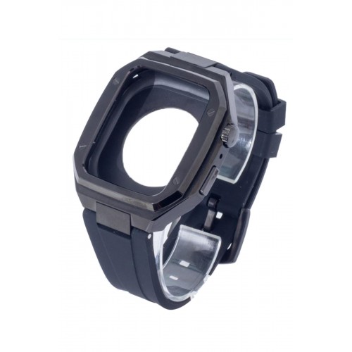 Newface Apple Watch 45mm KR402 Metal Kasa Silikon Kordon - Siyah Newface Apple Watch 45mm KR402 Metal Kasa Silikon Kordon - Siyah
