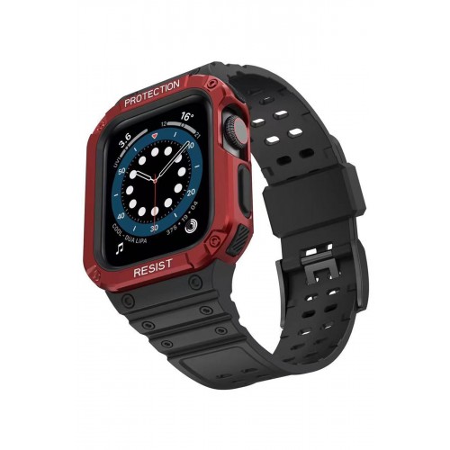 Newface Apple Watch 42mm KR401 Silikon Kordon - Siyah-Kırmızı Newface Apple Watch 42mm KR401 Silikon Kordon - Siyah-Kırmızı