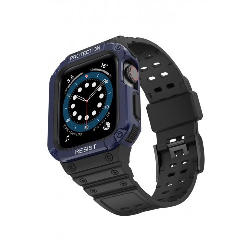 Newface Apple Watch 42mm KR401 Silikon Kordon - Siyah-Mavi Newface Apple Watch 42mm KR401 Silikon Kordon - Siyah-Mavi