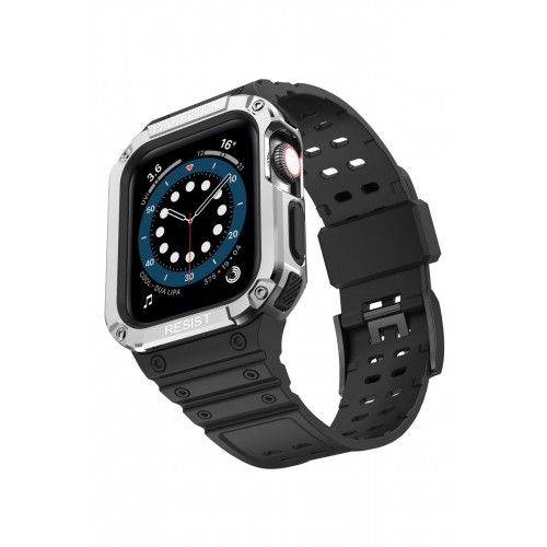 Newface Apple Watch 42mm KR401 Silikon Kordon - Siyah-Gümüş Newface Apple Watch 42mm KR401 Silikon Kordon - Siyah-Gümüş
