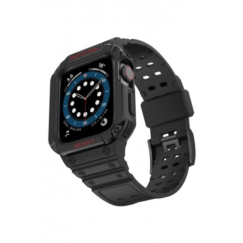 Newface Apple Watch 44mm KR401 Silikon Kordon - Siyah Newface Apple Watch 44mm KR401 Silikon Kordon - Siyah