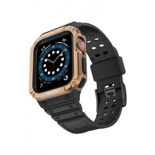 Newface Apple Watch 44mm KR401 Silikon Kordon - Siyah-Rose