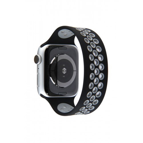 Newface Apple Watch 38mm Ayarlı Delikli Silikon Kordon - Siyah-Gri Newface Apple Watch 38mm Ayarlı Delikli Silikon Kordon - Siyah-Gri