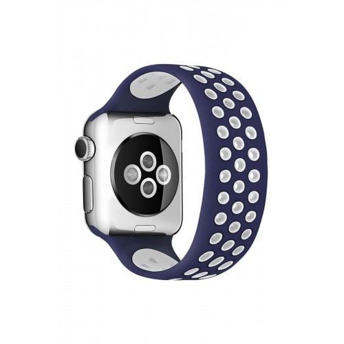 Newface Apple Watch 38mm Ayarlı Delikli Silikon Kordon - Lacivert-Beyaz Newface Apple Watch 38mm Ayarlı Delikli Silikon Kordon - Lacivert-Beyaz