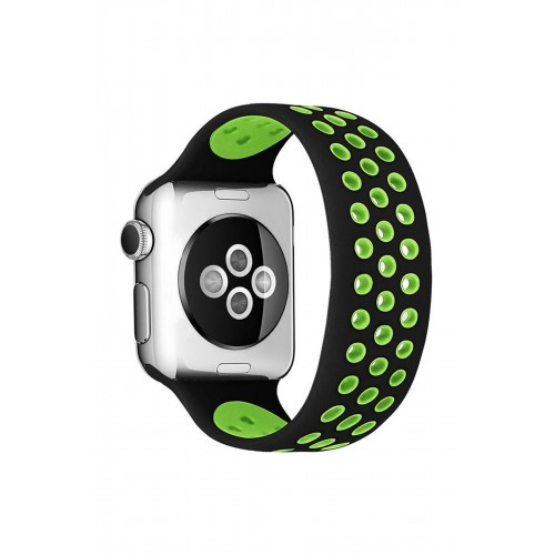 Newface Apple Watch 38mm Ayarlı Delikli Silikon Kordon - Siyah-Yeşil Newface Apple Watch 38mm Ayarlı Delikli Silikon Kordon - Siyah-Yeşil