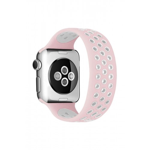Newface Apple Watch 38mm Ayarlı Delikli Silikon Kordon - Pembe-Beyaz Newface Apple Watch 38mm Ayarlı Delikli Silikon Kordon - Pembe-Beyaz