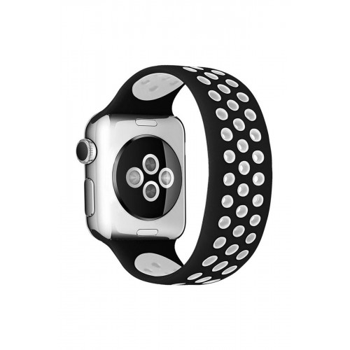 Newface Apple Watch 38mm Ayarlı Delikli Silikon Kordon - Siyah-Beyaz Newface Apple Watch 38mm Ayarlı Delikli Silikon Kordon - Siyah-Beyaz