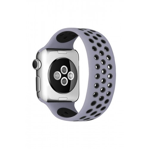 Newface Apple Watch 38mm Ayarlı Delikli Silikon Kordon - Gri-Siyah Newface Apple Watch 38mm Ayarlı Delikli Silikon Kordon - Gri-Siyah