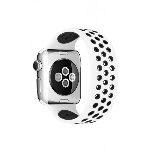 Newface Apple Watch 40mm Ayarlı Delikli Silikon Kordon - Beyaz-Siyah Newface Apple Watch 40mm Ayarlı Delikli Silikon Kordon - Beyaz-Siyah