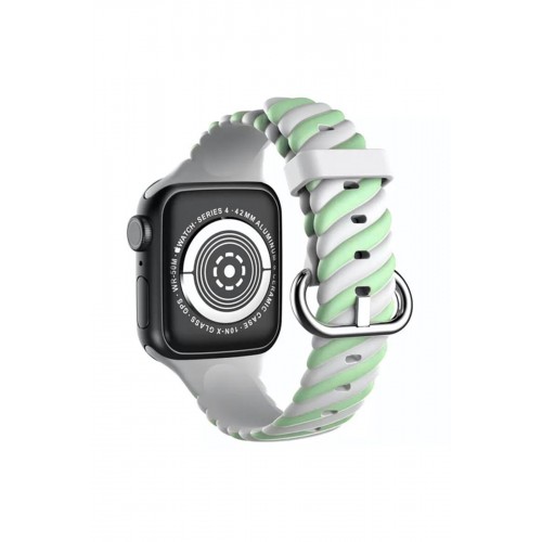 Newface Apple Watch 40mm Çizgili Kordon - Yeşil-Beyaz Newface Apple Watch 40mm Çizgili Kordon - Yeşil-Beyaz