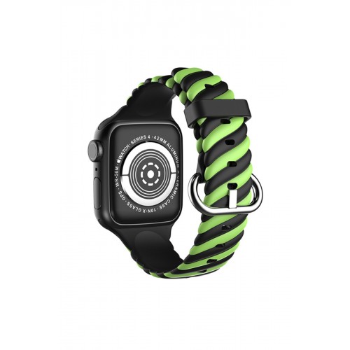 Newface Apple Watch 41mm Çizgili Kordon - Siyah-Yeşil Newface Apple Watch 41mm Çizgili Kordon - Siyah-Yeşil