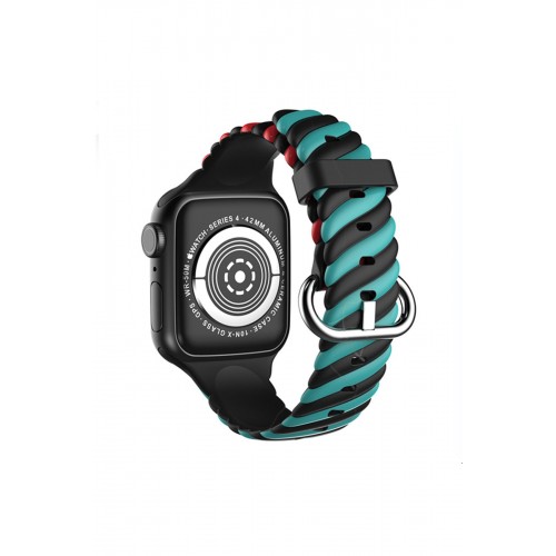 Newface Apple Watch 41mm Çizgili Kordon - Siyah-Kırmızı-Yeşil Newface Apple Watch 41mm Çizgili Kordon - Siyah-Kırmızı-Yeşil