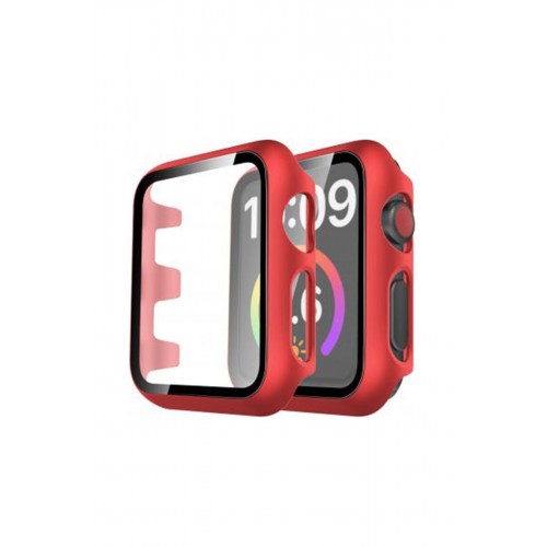 Newface Apple Watch 41mm Camlı Kasa Ekran Koruyucu - Kırmızı Newface Apple Watch 41mm Camlı Kasa Ekran Koruyucu - Kırmızı