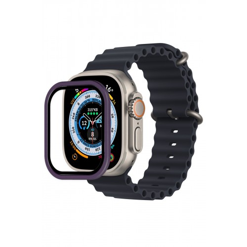 Newface Apple Watch Ultra 49mm Alüminyum Kasa Cam Ekran Koruyucu - Mor Newface Apple Watch Ultra 49mm Alüminyum Kasa Cam Ekran Koruyucu - Mor