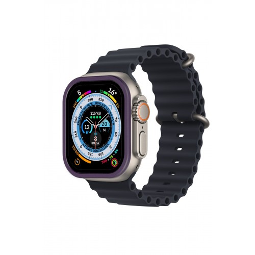 Newface Apple Watch Ultra 49mm Alüminyum Kasa Cam Ekran Koruyucu - Mor Newface Apple Watch Ultra 49mm Alüminyum Kasa Cam Ekran Koruyucu - Mor