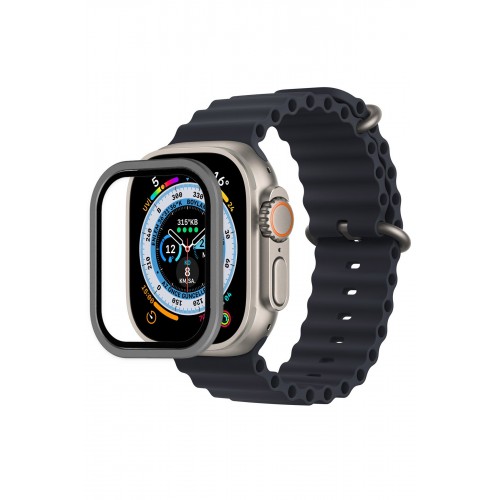 Newface Apple Watch Ultra 49mm Alüminyum Kasa Cam Ekran Koruyucu - Gri Newface Apple Watch Ultra 49mm Alüminyum Kasa Cam Ekran Koruyucu - Gri