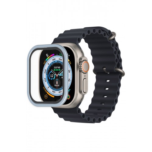 Newface Apple Watch Ultra 49mm Alüminyum Kasa Cam Ekran Koruyucu - Mavi Newface Apple Watch Ultra 49mm Alüminyum Kasa Cam Ekran Koruyucu - Mavi
